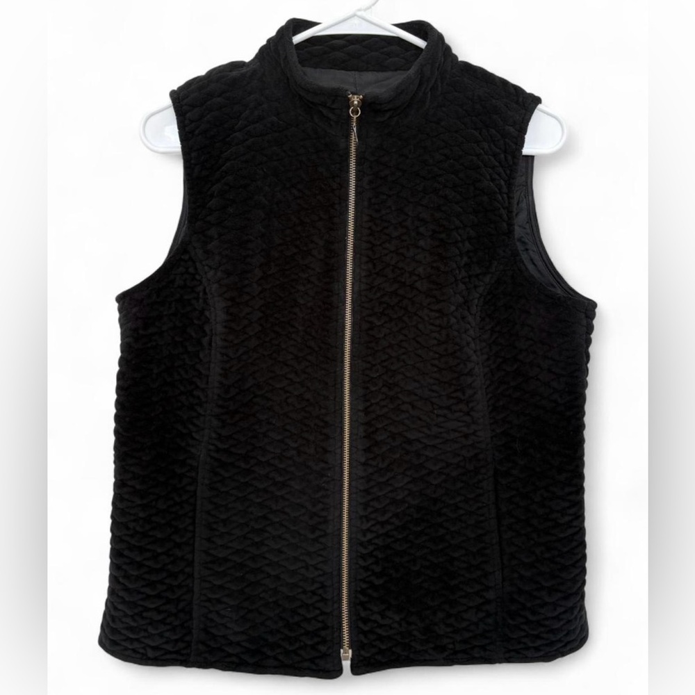 Women's David Brooks Black‎ Quilted Velvet Full Zip Vest Medium Soft